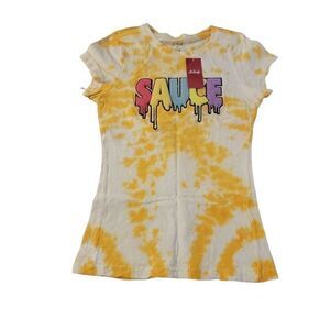 3 Forty Womens Yellow Tie Dye Short Sleeve Round Neck Casual T Shirt Size Large